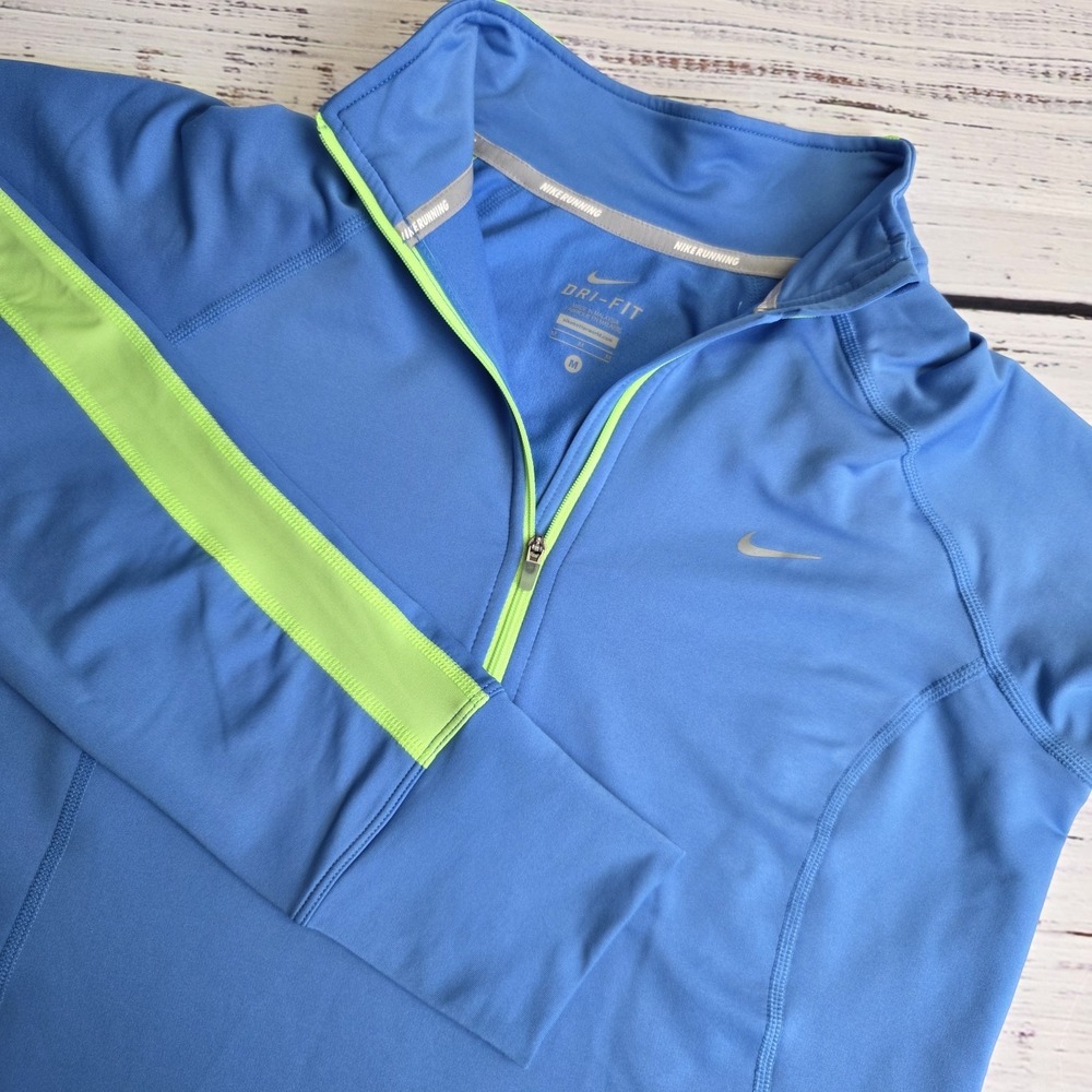 Nike Running Dri Fit 1/4 Zip Pullover‎ Long Sleeve Top Thumbholes Medium Blue